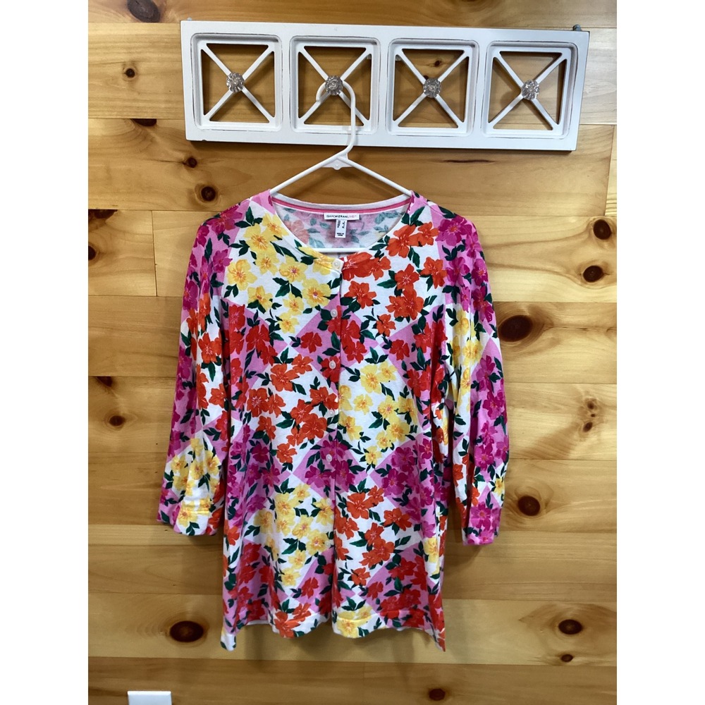 Isaac Mizrahi Live Womens Floral Cardigan Pink Orange Yellow 3/4 Sleeve XL